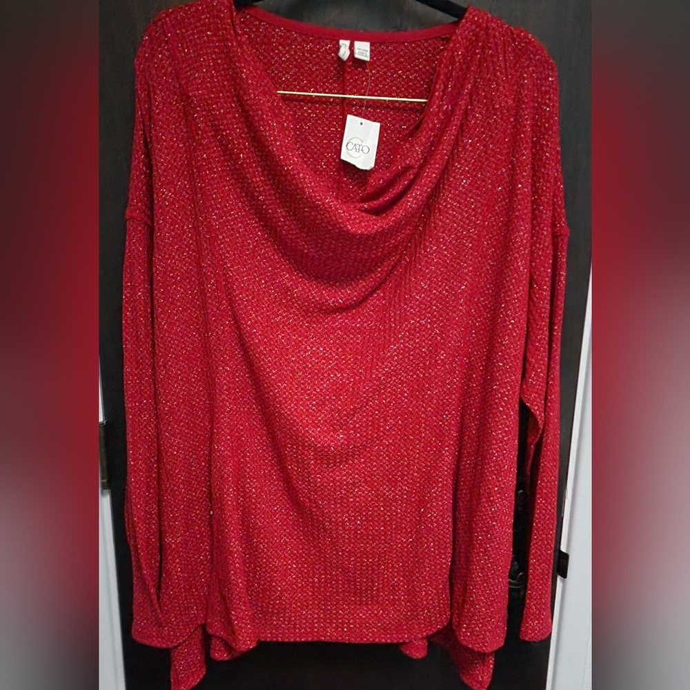 Cato Red Metallic Lurex Cowl Neck Tunic NWT